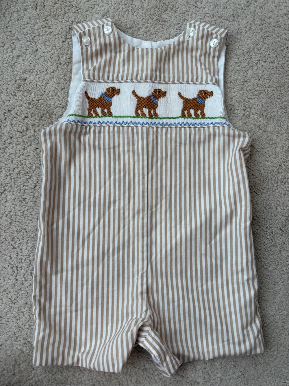 Smocked Puppy Stripe Jon Jon